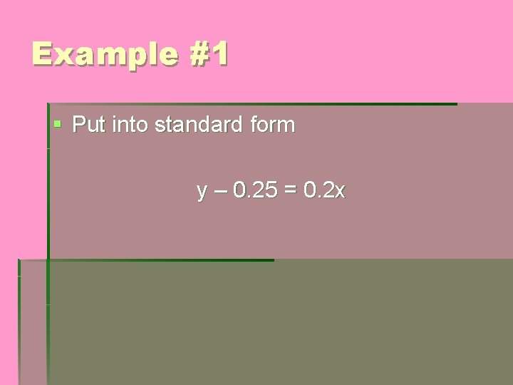 Example #1 § Put into standard form y – 0. 25 = 0. 2