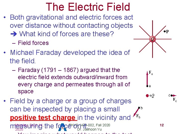 The Electric Field • Both gravitational and electric forces act over distance without contacting