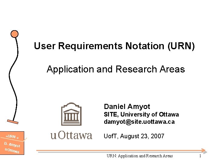 User Requirements Notation (URN) Application and Research Areas Daniel Amyot SITE, University of Ottawa