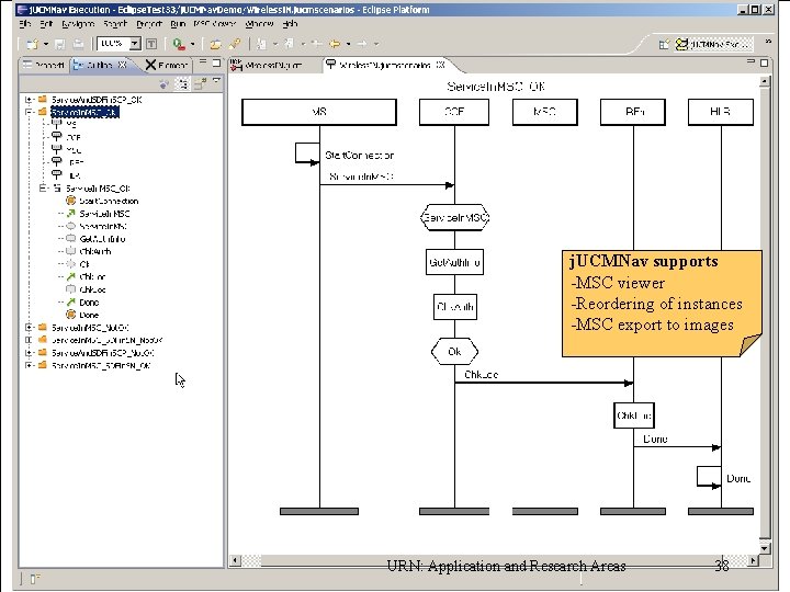 j. UCMNav supports -MSC viewer -Reordering of instances -MSC export to images «URN »