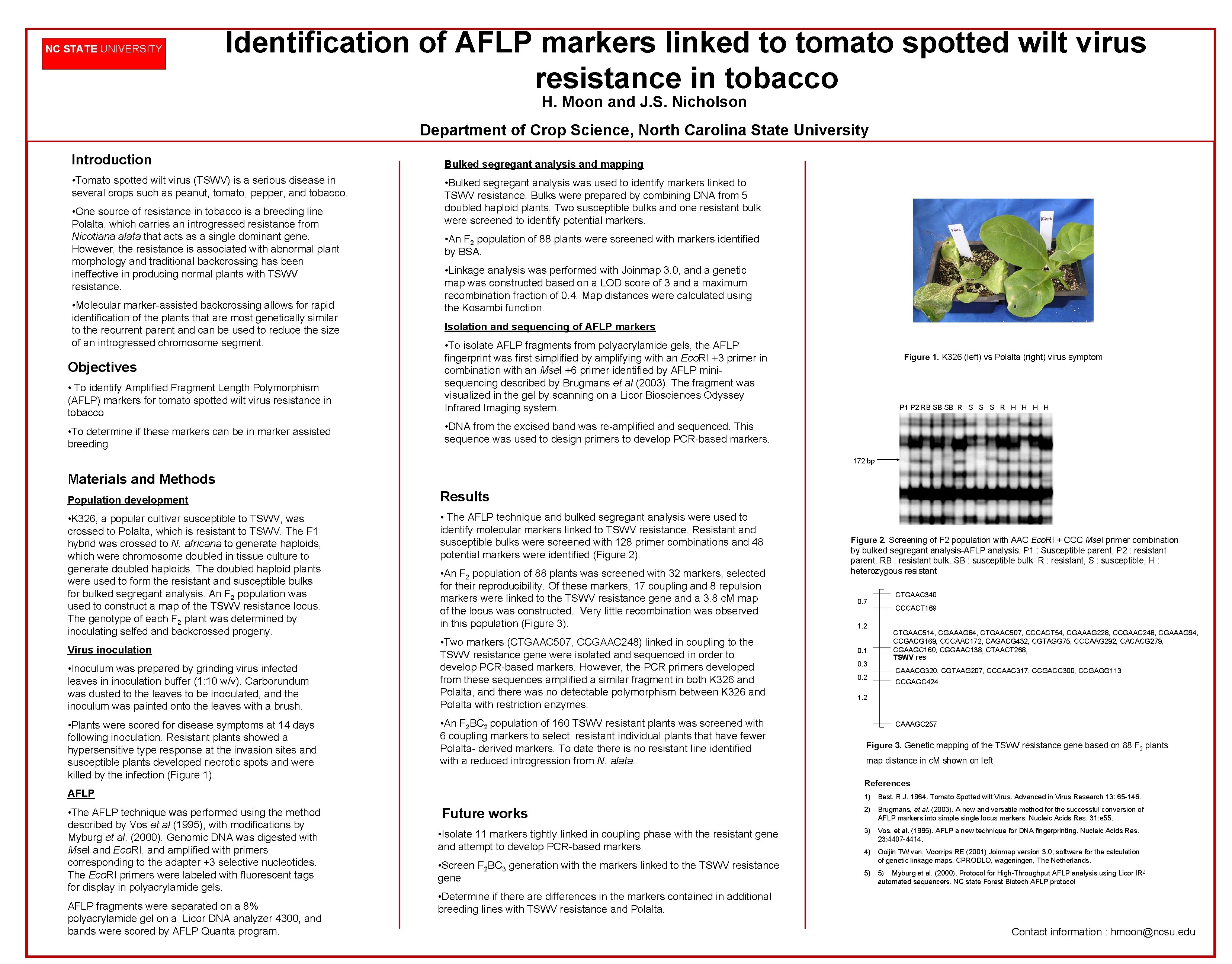 NC STATE UNIVERSITY Identification of AFLP markers linked to tomato spotted wilt virus resistance