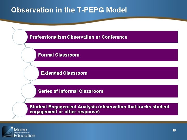 Observation in the T-PEPG Model Professionalism Observation or Conference Formal Classroom Extended Classroom Series