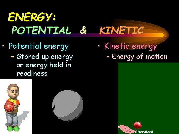 ENERGY: POTENTIAL & • Potential energy – Stored up energy or energy held in