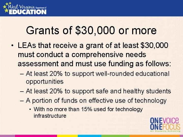 Grants of $30, 000 or more • LEAs that receive a grant of at