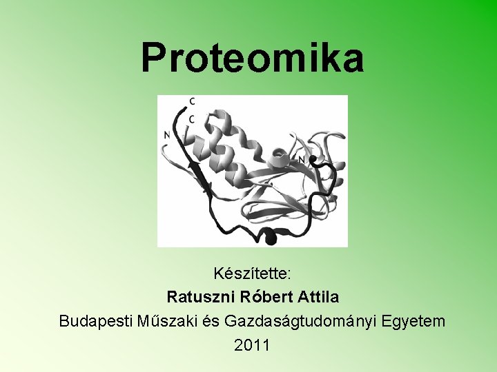 Proteomika Készítette: Ratuszni Róbert Attila Budapesti Műszaki és Gazdaságtudományi Egyetem 2011 