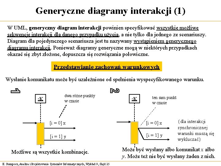 Generyczne diagramy interakcji (1) W UML, generyczny diagram interakcji powinien specyfikować wszystkie możliwe sekwencje