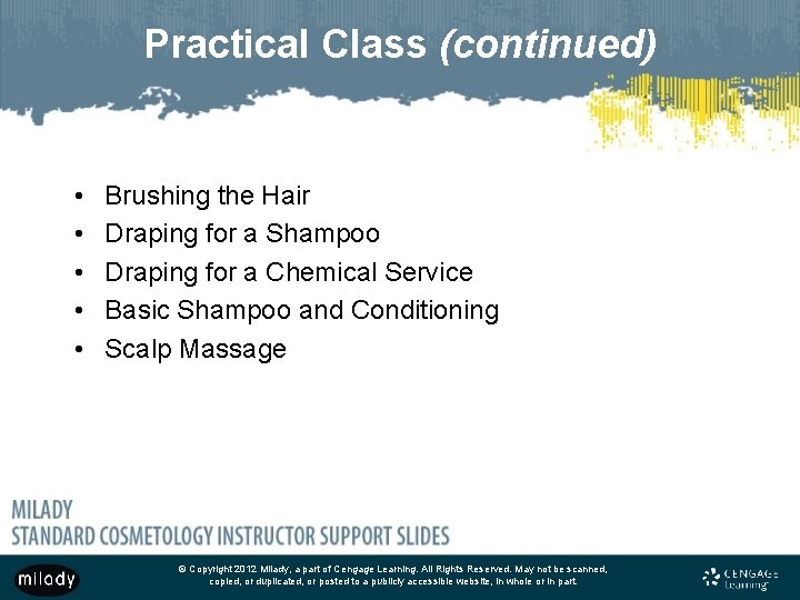 Practical Class (continued) • • • Brushing the Hair Draping for a Shampoo Draping