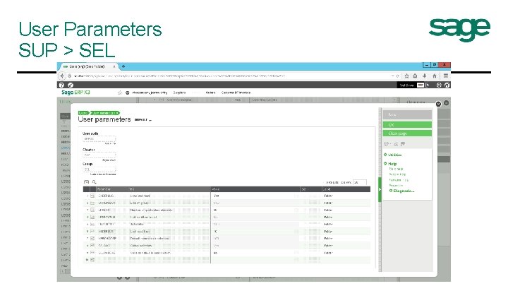 User Parameters SUP > SEL 