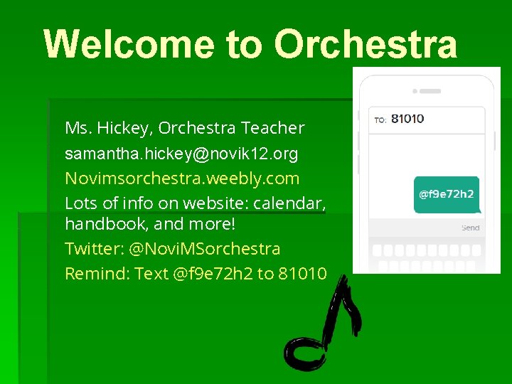 Welcome to Orchestra Ms. Hickey, Orchestra Teacher samantha. hickey@novik 12. org Novimsorchestra. weebly. com