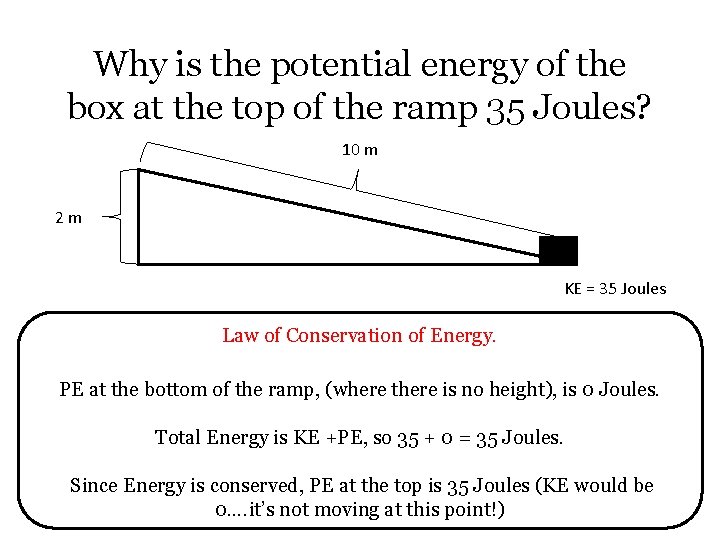 Why is the potential energy of the box at the top of the ramp