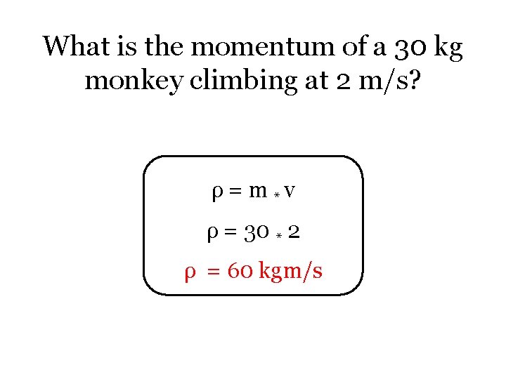 What is the momentum of a 30 kg monkey climbing at 2 m/s? ρ