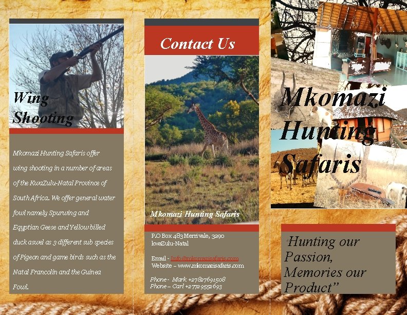 Contact Us Mkomazi Hunting Safaris Wing Shooting Mkomazi Hunting Safaris offer wing shooting in