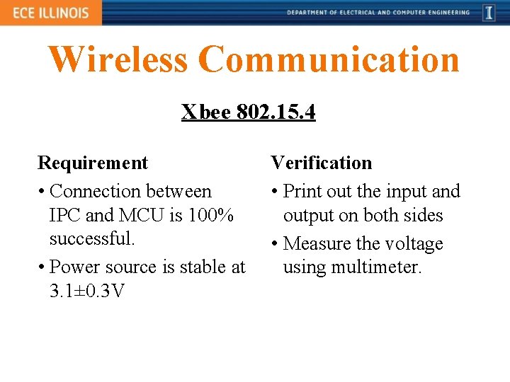 Wireless Communication Xbee 802. 15. 4 Requirement • Connection between IPC and MCU is
