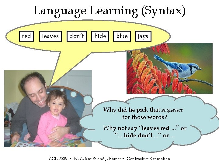 Language Learning (Syntax) red leaves don’t hide blue jays Why did he pick that