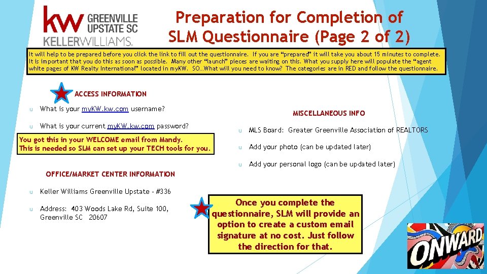 Preparation for Completion of SLM Questionnaire (Page 2 of 2) It will help to
