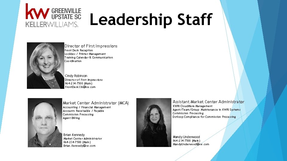 Leadership Staff Director of First Impressions Front Desk Reception Lockbox / Printer Management Training