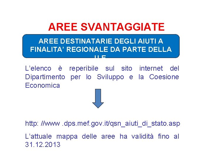 AREE SVANTAGGIATE AREE DESTINATARIE DEGLI AIUTI A FINALITA’ REGIONALE DA PARTE DELLA U. E.