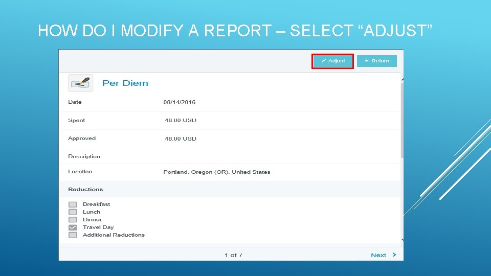 HOW DO I MODIFY A REPORT – SELECT “ADJUST” 