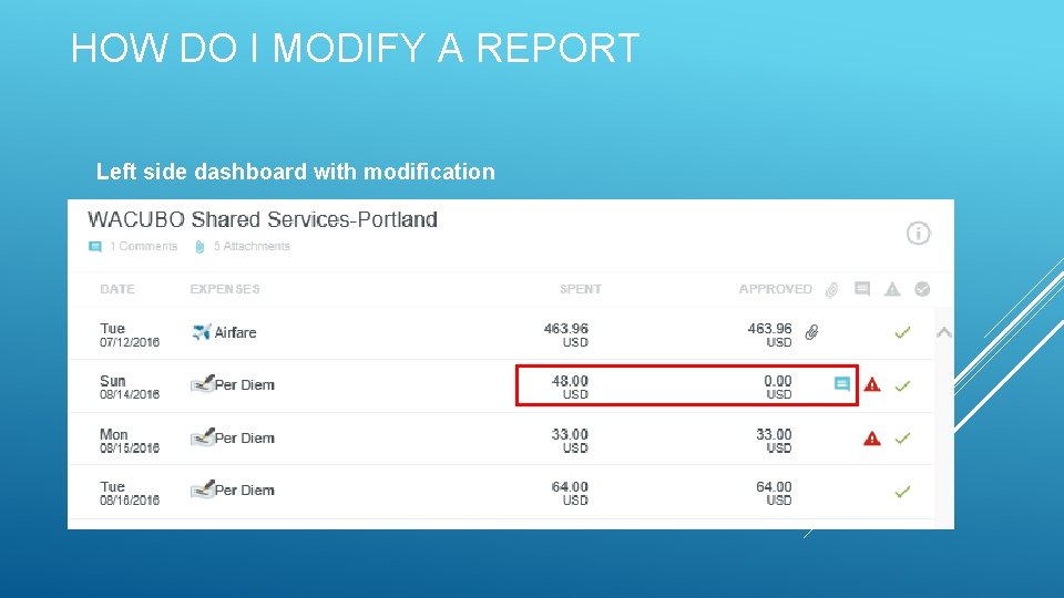 HOW DO I MODIFY A REPORT Left side dashboard with modification 