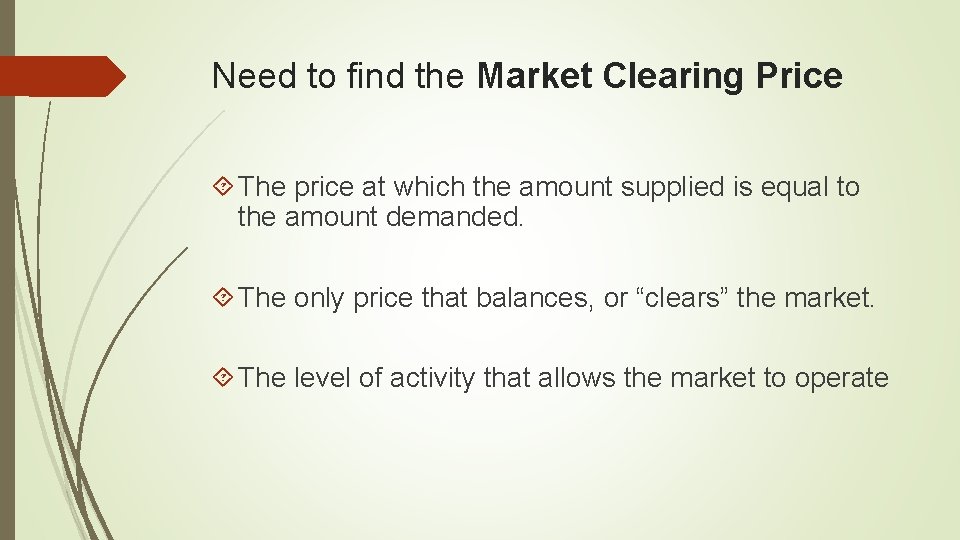 Need to find the Market Clearing Price The price at which the amount supplied