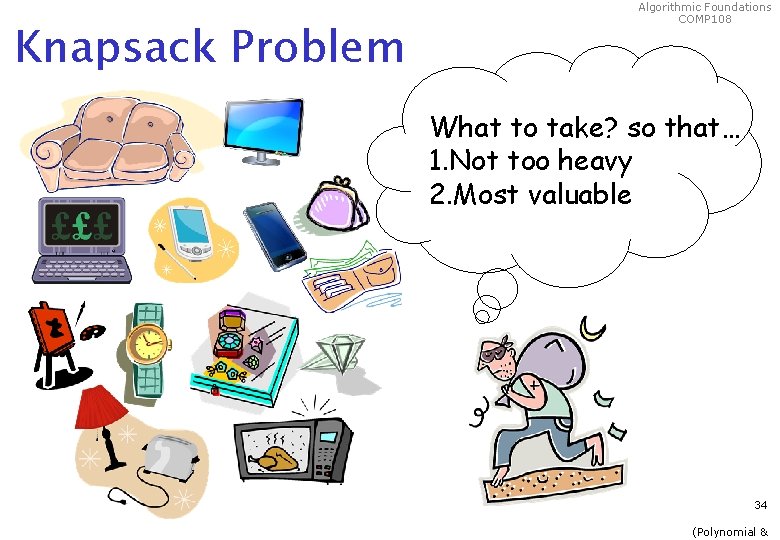 Knapsack Problem Algorithmic Foundations COMP 108 What to take? so that… 1. Not too