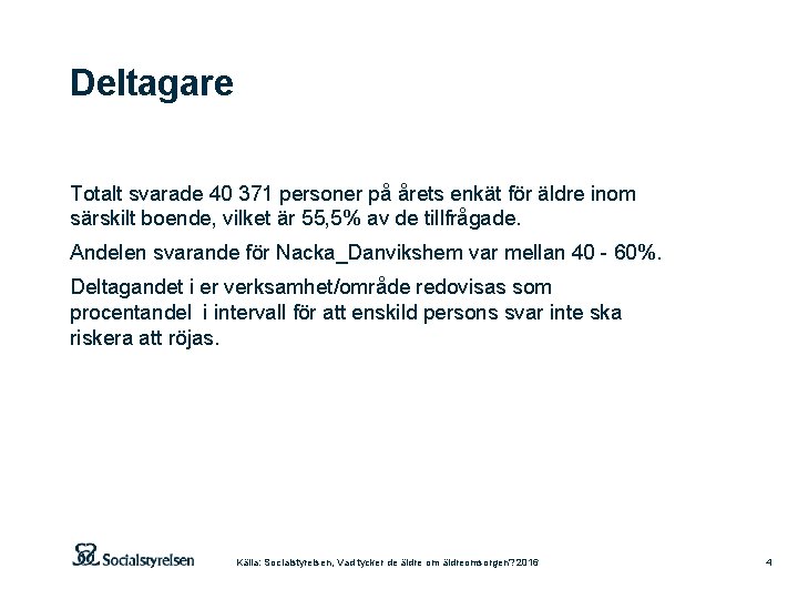 Deltagare Totalt svarade 40 371 personer på årets enkät för äldre inom särskilt boende,