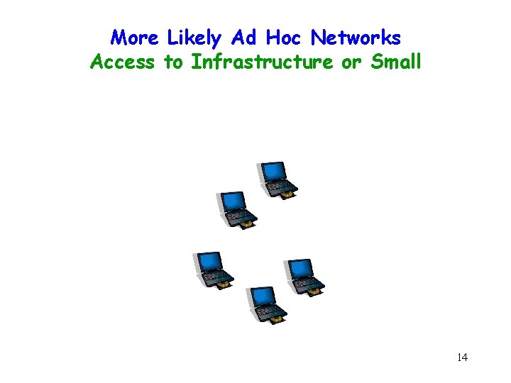 More Likely Ad Hoc Networks Access to Infrastructure or Small 14 