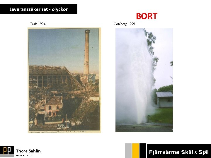 Leveranssäkerhet - olyckor Paris 1994 Thore Sahlin Februari 2012 BORT Göteborg 1999 Fjärrvärme Bryggan