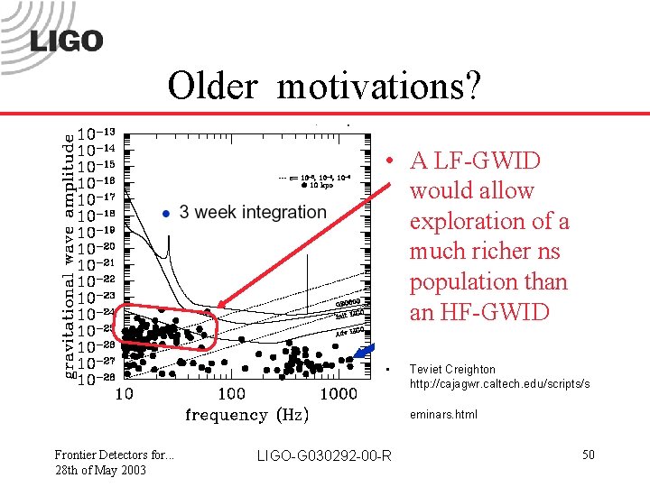 Older motivations? • A LF-GWID would allow exploration of a much richer ns population