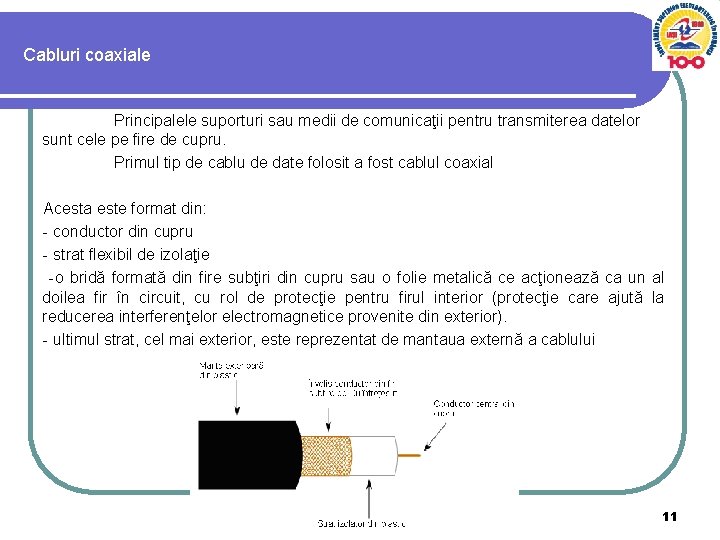 Cabluri coaxiale Principalele suporturi sau medii de comunicaţii pentru transmiterea datelor sunt cele pe