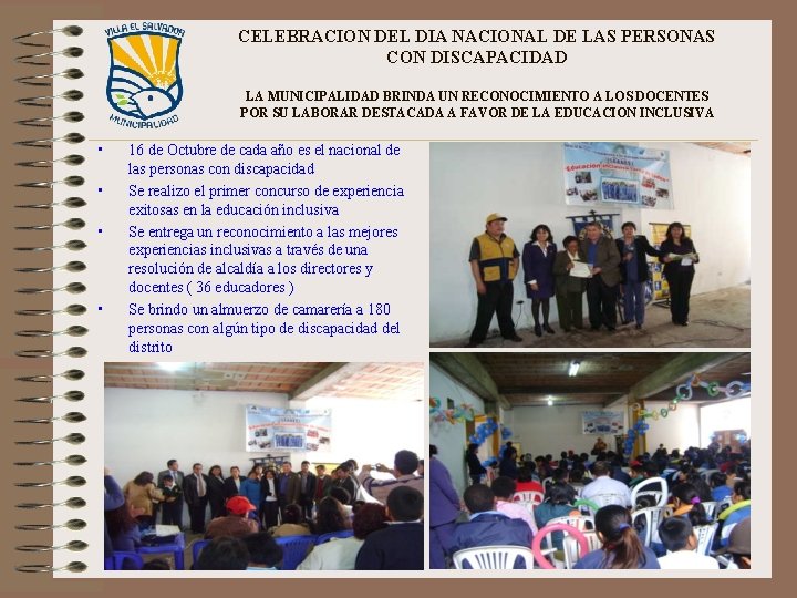 CELEBRACION DEL DIA NACIONAL DE LAS PERSONAS CON DISCAPACIDAD LA MUNICIPALIDAD BRINDA UN RECONOCIMIENTO