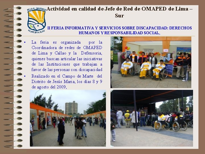 Actividad en calidad de Jefe de Red de OMAPED de Lima – Sur II