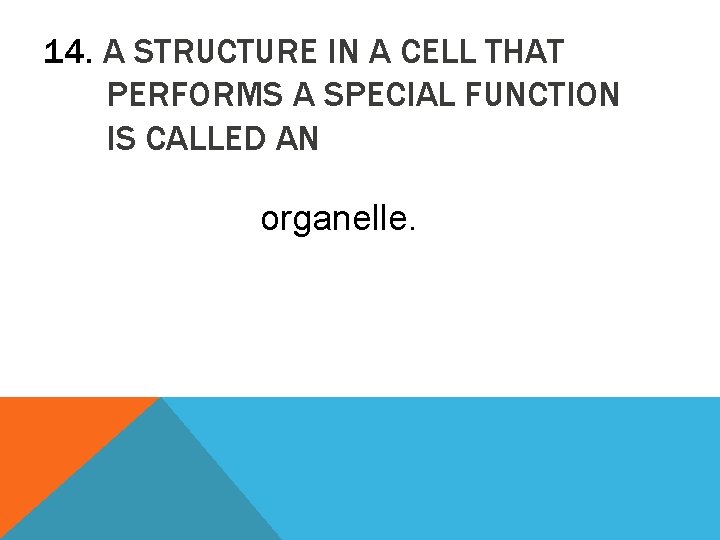 14. A STRUCTURE IN A CELL THAT PERFORMS A SPECIAL FUNCTION IS CALLED AN