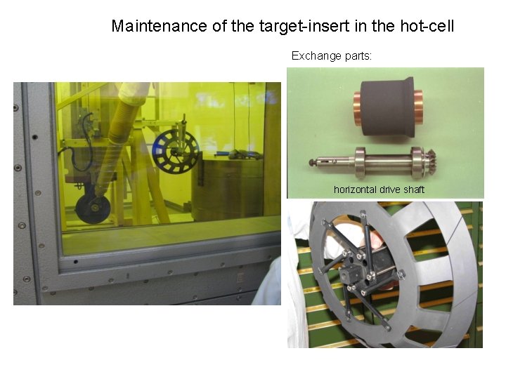 Maintenance of the target-insert in the hot-cell Exchange parts: horizontal drive shaft 