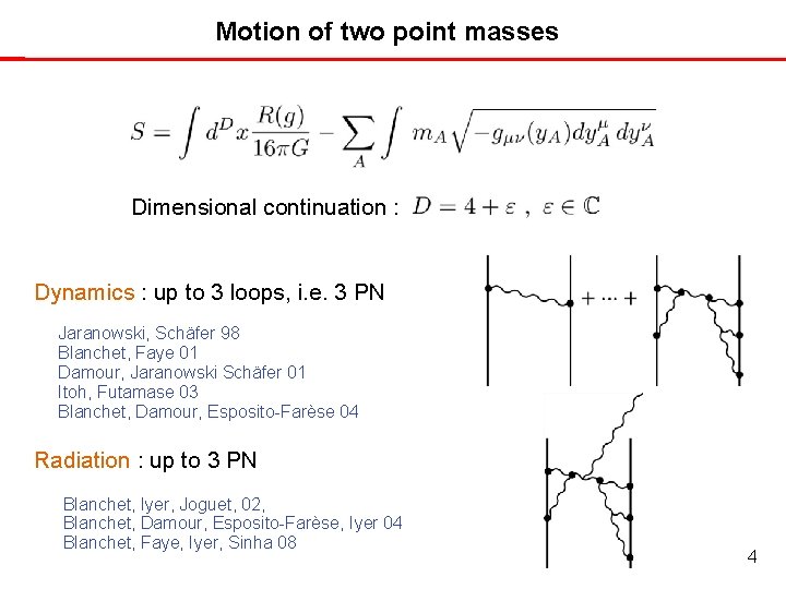 Motion of two point masses Dimensional continuation : Dynamics : up to 3 loops,