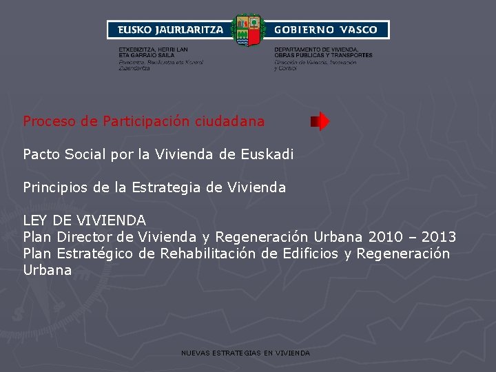 Proceso de Participación ciudadana Pacto Social por la Vivienda de Euskadi Principios de la