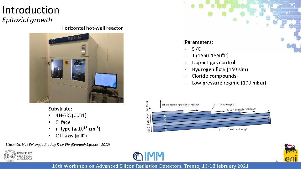 Introduction Epitaxial growth Horizontal hot-wall reactor Parameters: - Si/C - T (1550 -1650°C) - Introduction Epitaxial growth Horizontal hot-wall reactor Parameters: - Si/C - T (1550 -1650°C) -