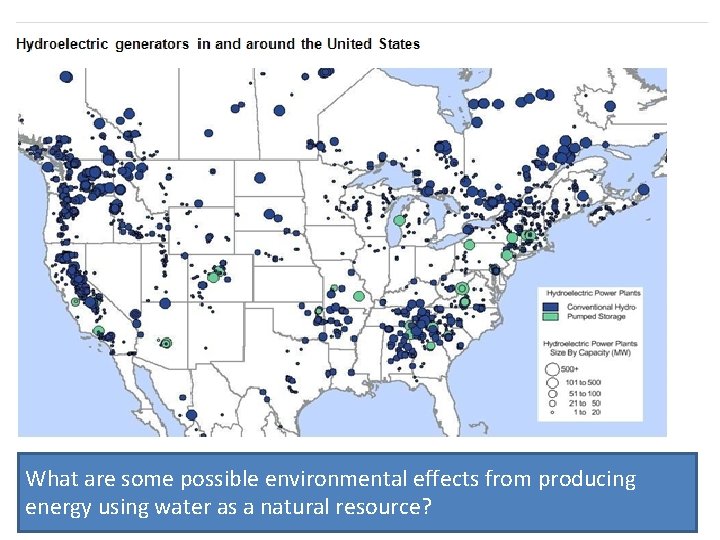 What are some possible environmental effects from producing energy using water as a natural