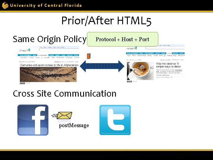 University of Central Florida Prior/After HTML 5 Protocol + Host + Port Same Origin