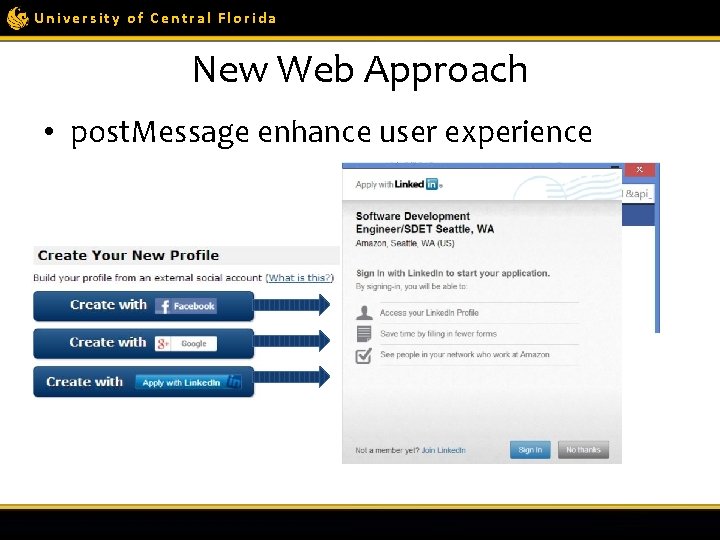 University of Central Florida New Web Approach • post. Message enhance user experience 