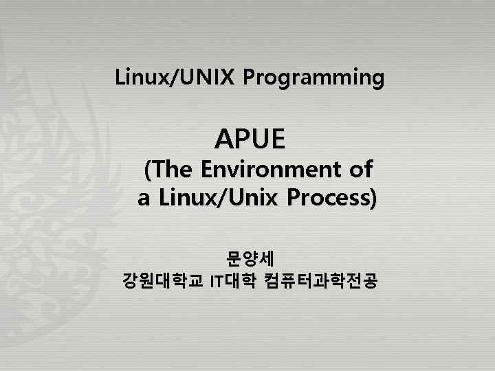Linux/UNIX Programming APUE (The Environment of a Linux/Unix Process) 문양세 강원대학교 IT대학 컴퓨터과학전공 