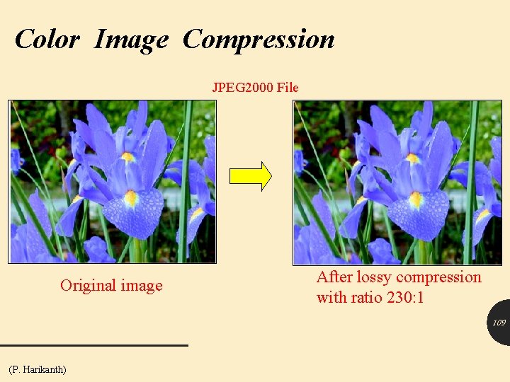 Color Image Compression JPEG 2000 File Original image After lossy compression with ratio 230: