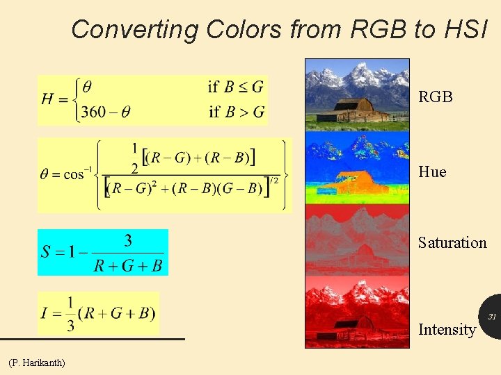 Converting Colors from RGB to HSI RGB Hue Saturation Intensity (P. Harikanth) 31 