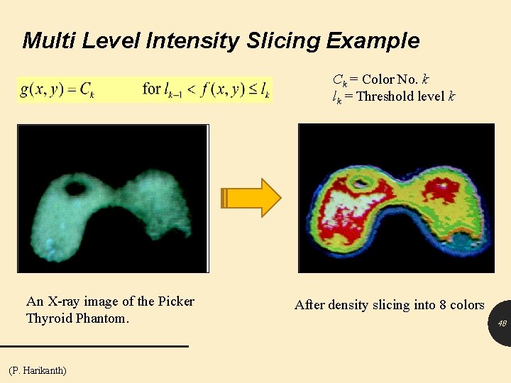 Multi Level Intensity Slicing Example Ck = Color No. k lk = Threshold level
