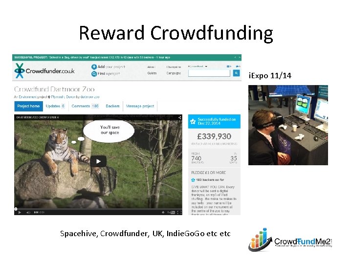 Reward Crowdfunding i. Expo 11/14 Spacehive, Crowdfunder, UK, Indie. Go etc 