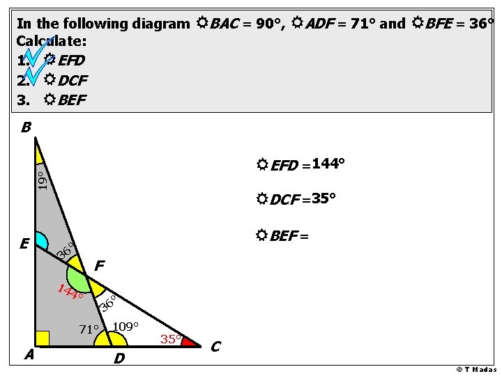 In the following diagram Calculate: 1. REFD 2. RDCF 3. RBEF RBAC = 90°,