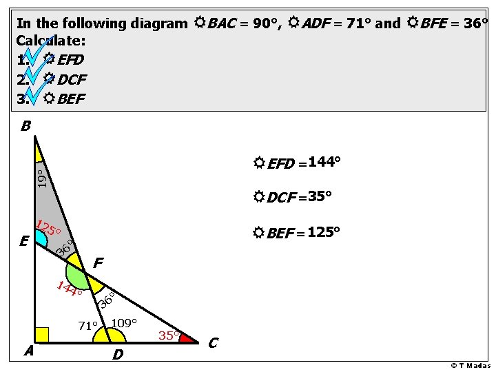In the following diagram Calculate: 1. REFD 2. RDCF 3. RBEF RBAC = 90°,