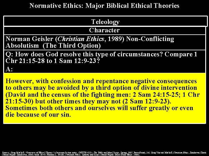 Normative Ethics: Major Biblical Ethical Theories Teleology Character Norman Geisler (Christian Ethics, 1989) Non-Conflicting