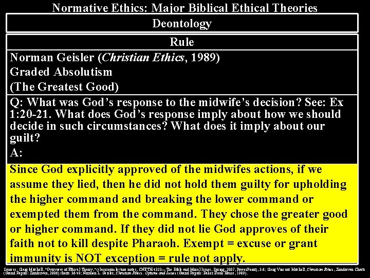 Normative Ethics: Major Biblical Ethical Theories Deontology Rule Norman Geisler (Christian Ethics, 1989) Graded