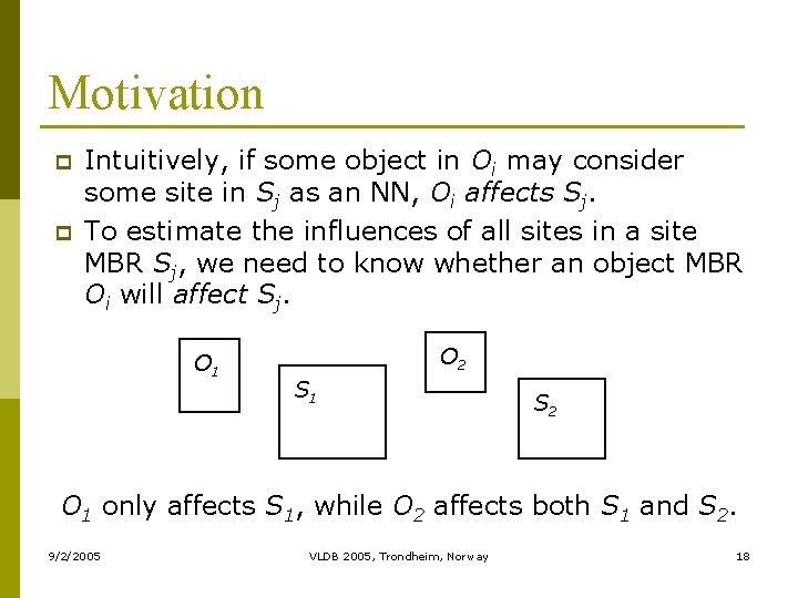 Motivation p p Intuitively, if some object in Oi may consider some site in